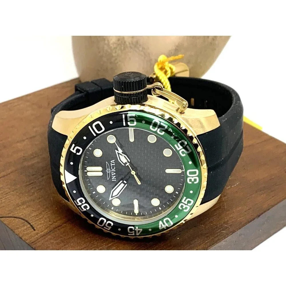 Invicta Men's Watch 35661 Pro Diver Quartz Gold Black Green Bezel Rubber…